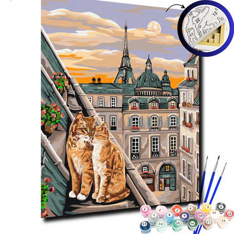 Картина по номерам Нежность кошек в Париже BS51773 фото