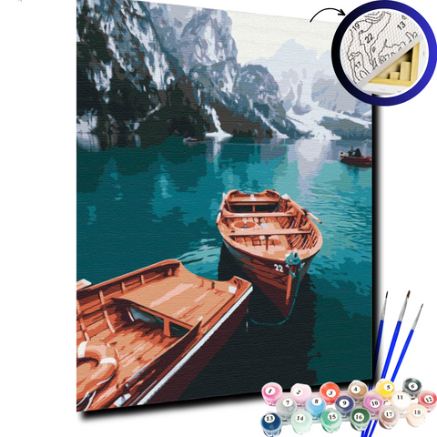 Картина по номерам Лодки на альпийском озере BS51602 фото